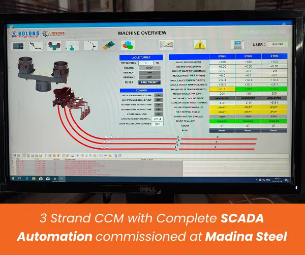 3 Strand CCM commissioned by Unisons at Madina Steel with complete SCADA automation