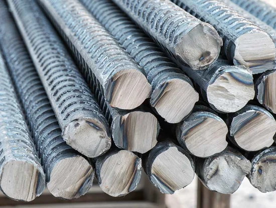 steel rebars cut by cold shearing process after being produced by a rolling mill